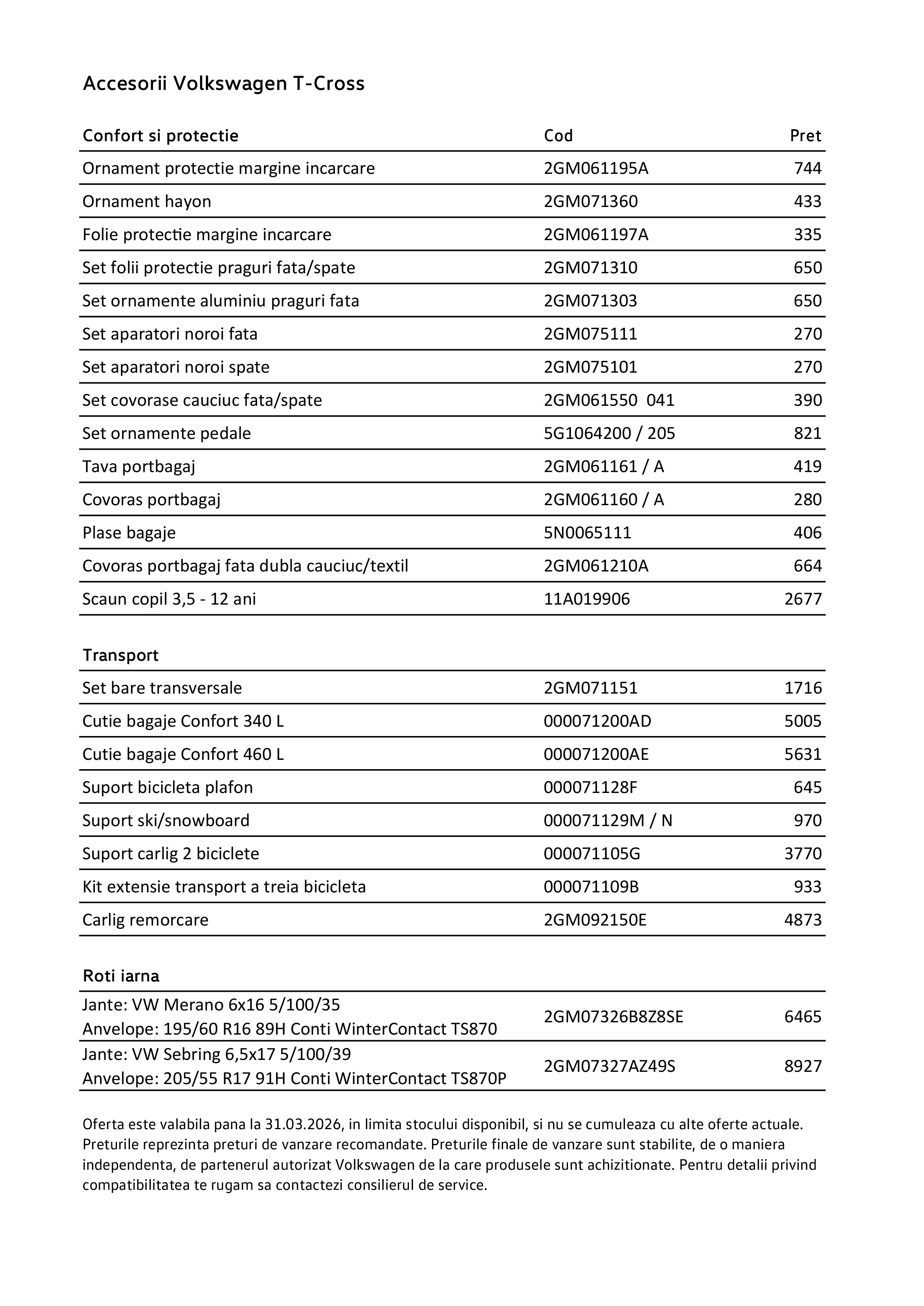 Lista preturi accesorii t cross \(pdf